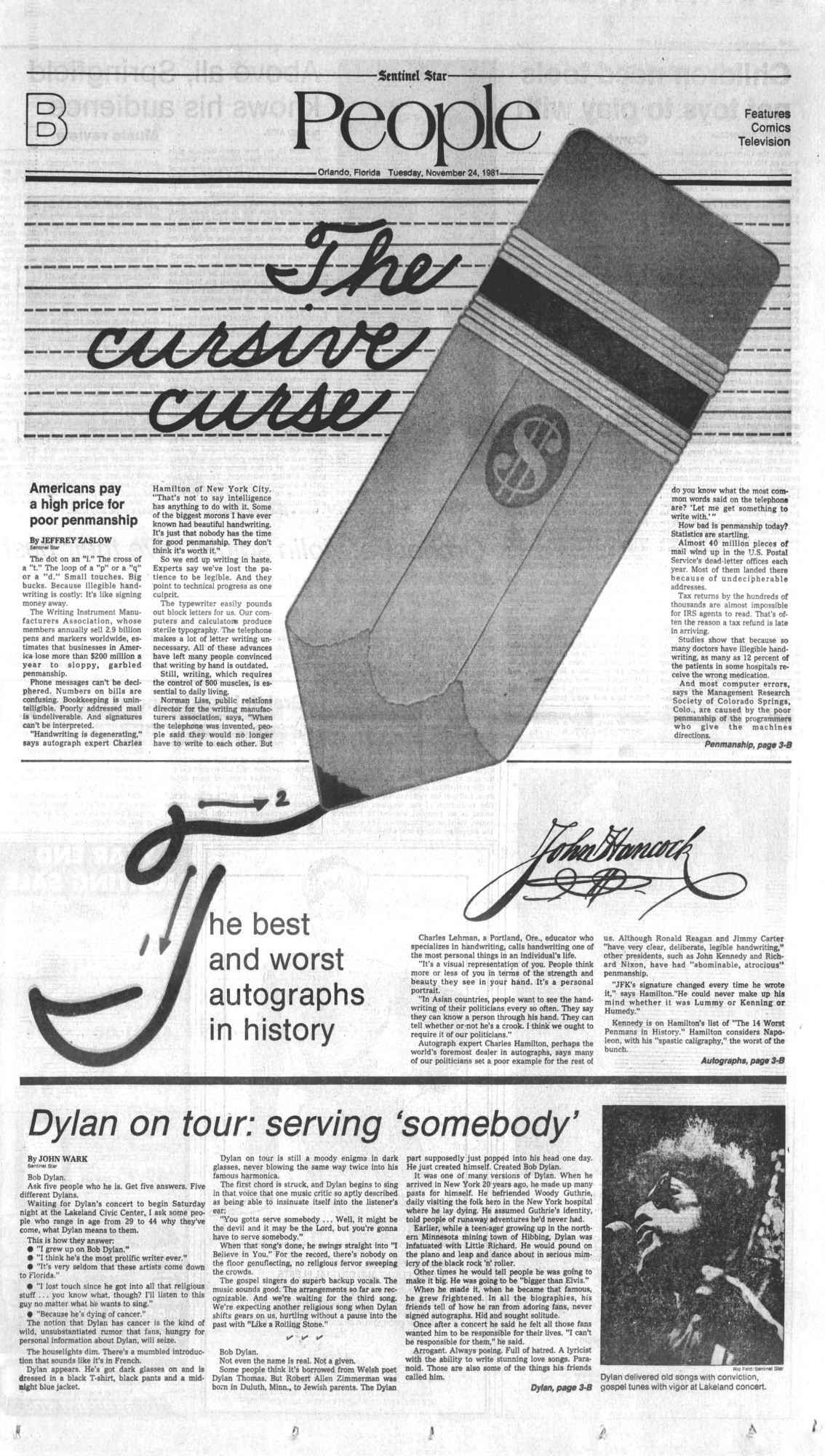 orlando sentinel Bob Dylan front cover