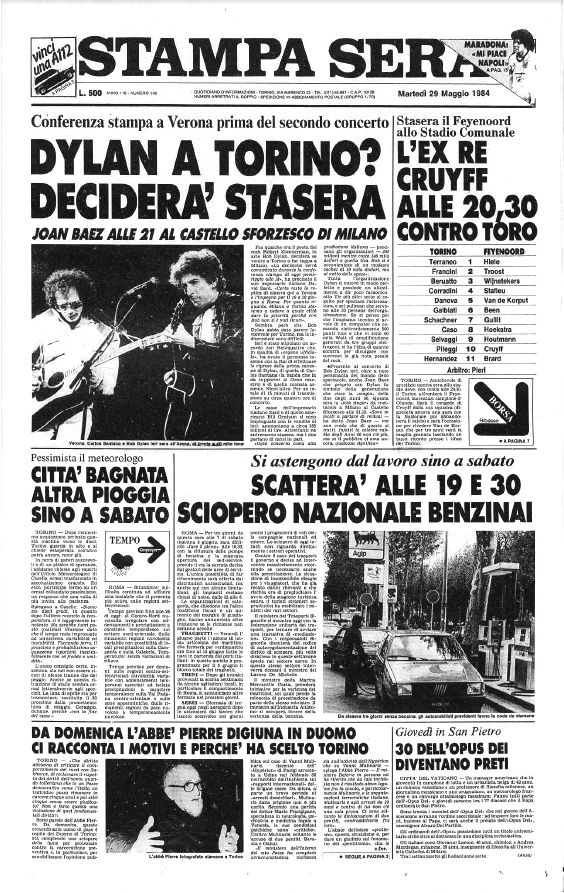 La Stampa 1984 Bob Dylan front cover