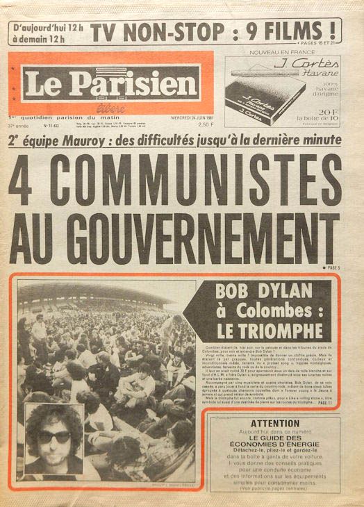 le parisien 1981 Bob Dylan front cover