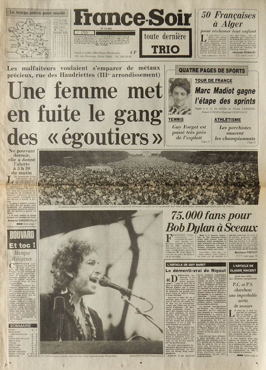 france soir Bob Dylan cover story