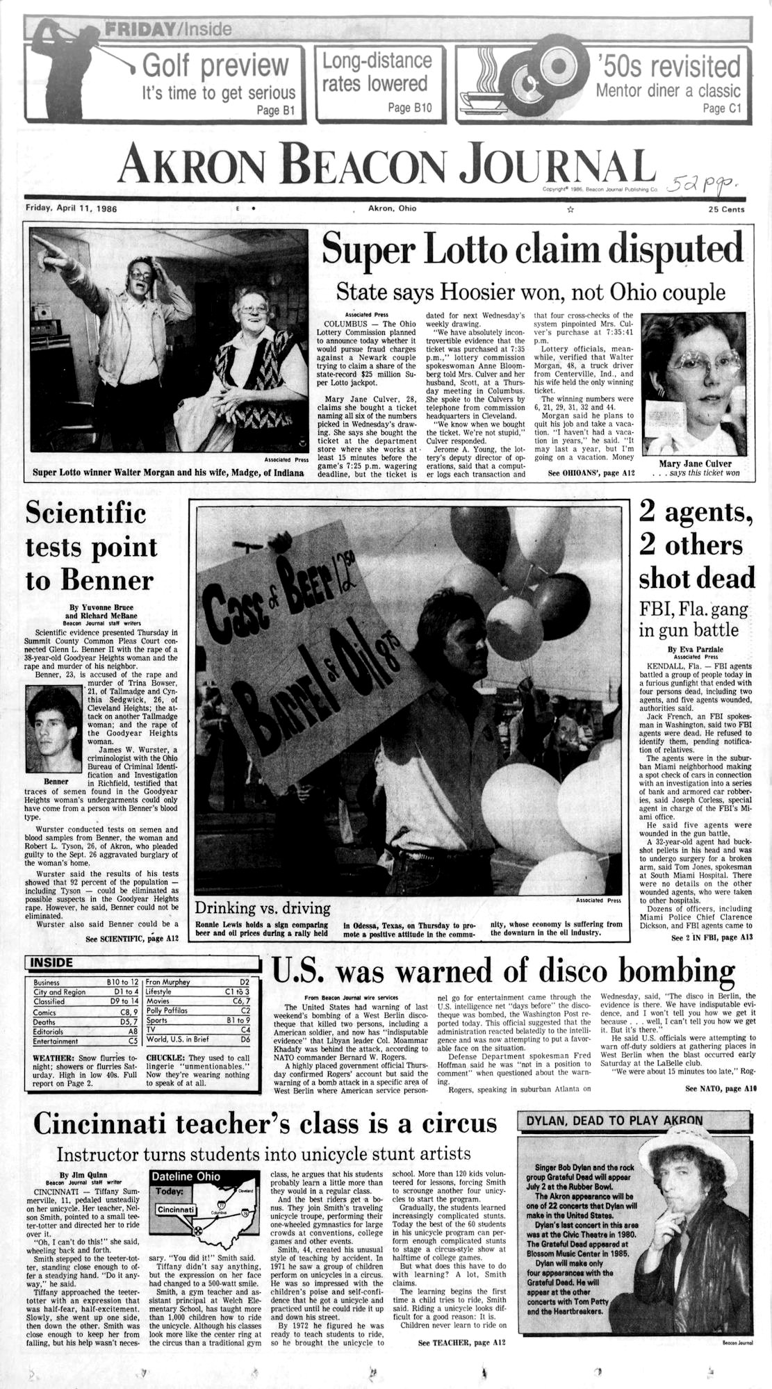 akron beacon journal Bob Dylan front cover