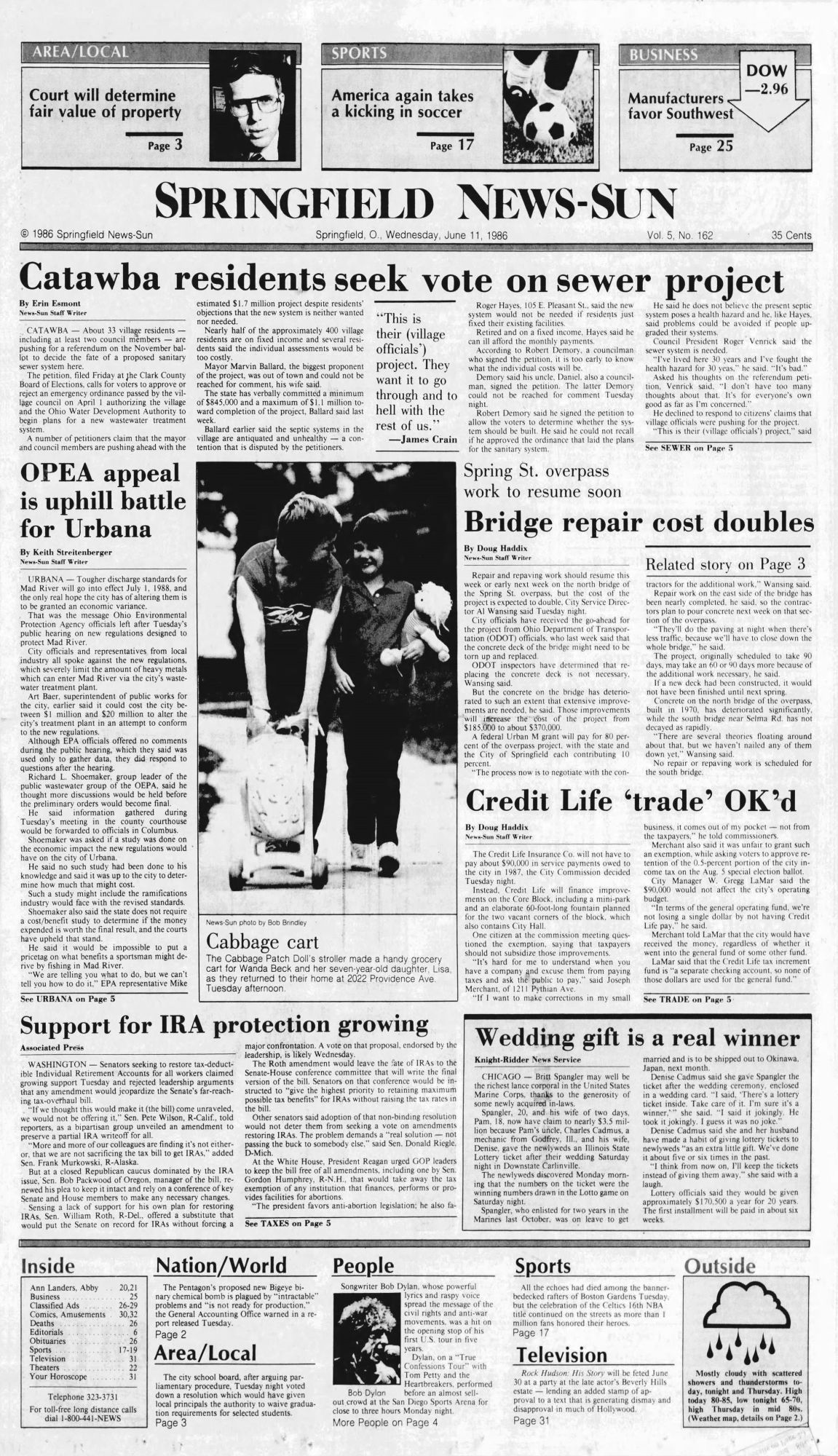 sprigfield news-sun Bob Dylan front cover