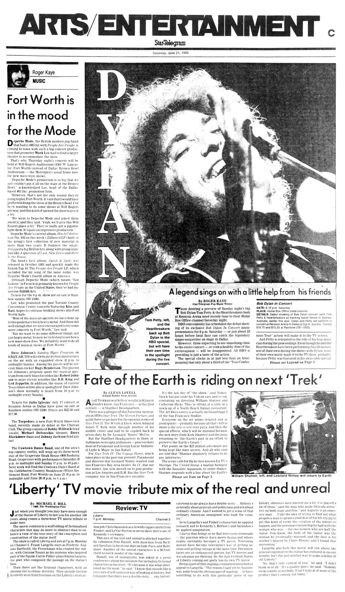 fort worth star-telegram news Bob Dylan front cover