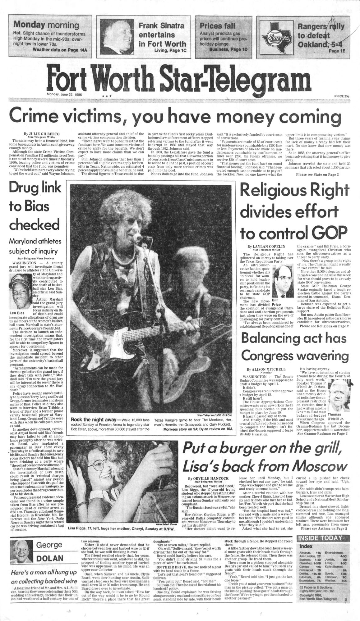 fort worth star-telegram news Bob Dylan front cover