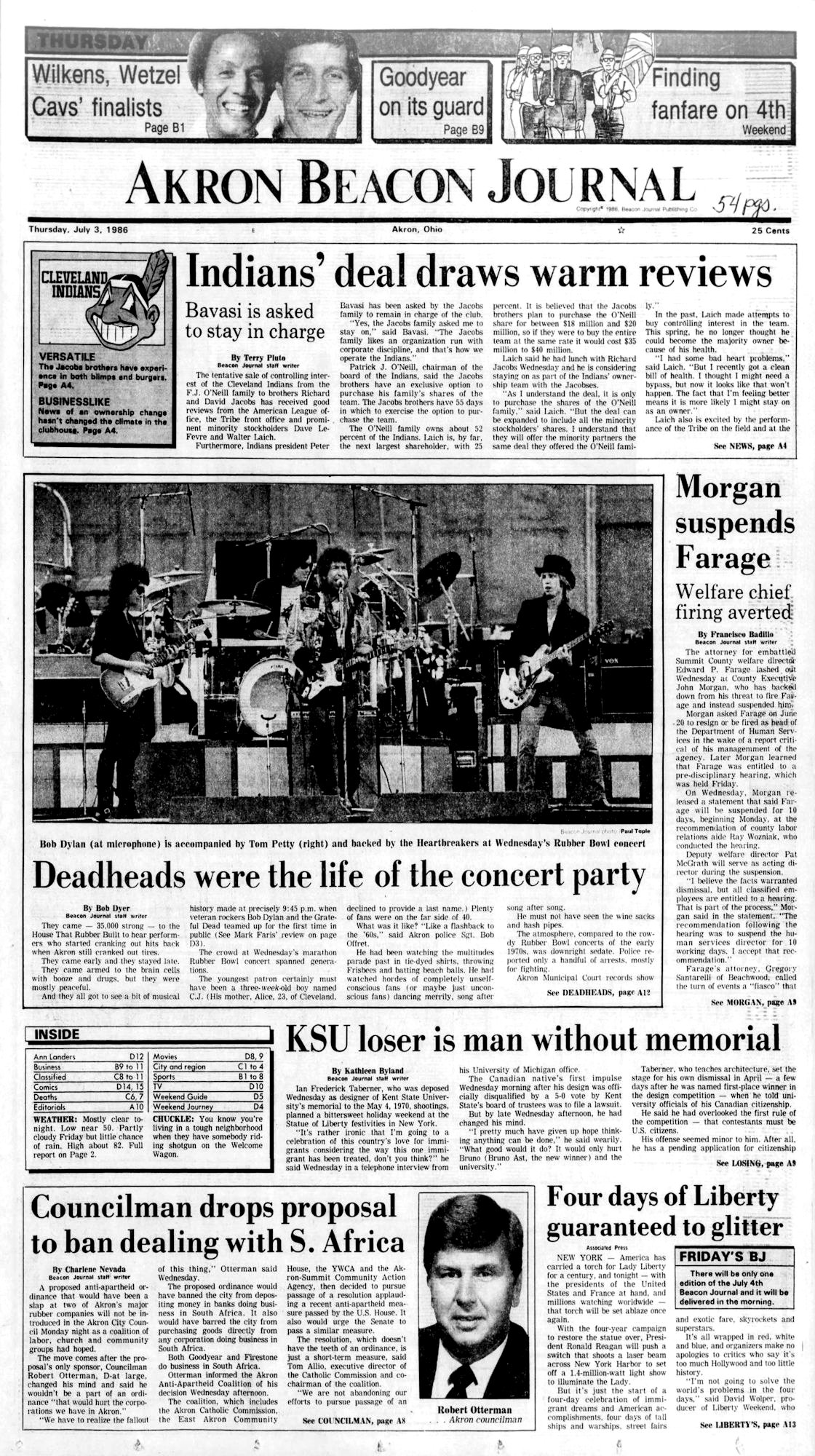 akron beacon journal Bob Dylan front cover