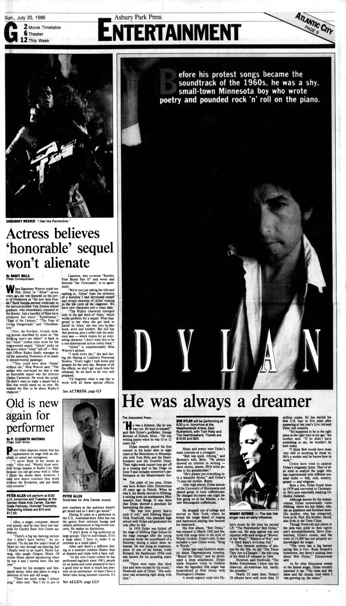 Asbury Park Press Bob Dylan front cover