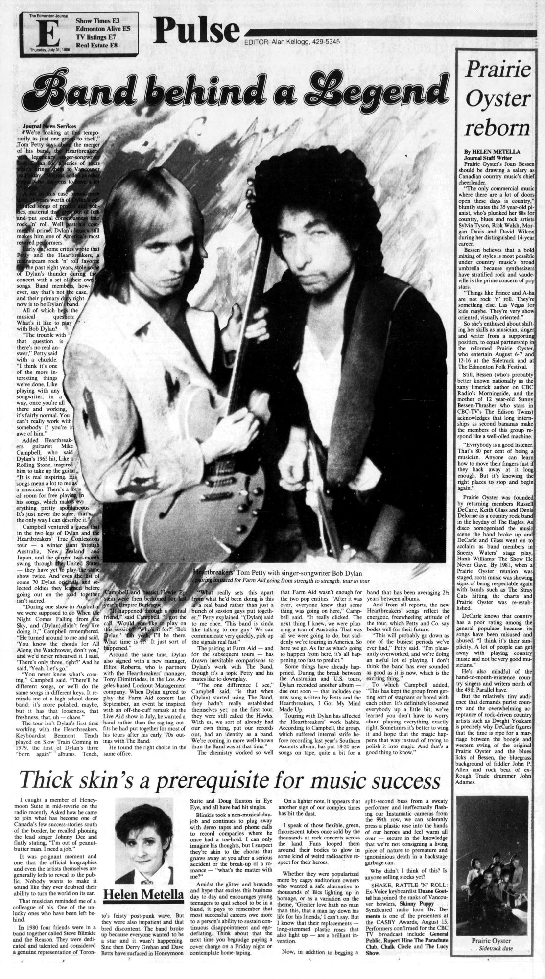 Edmonton Journal Bob Dylan front cover