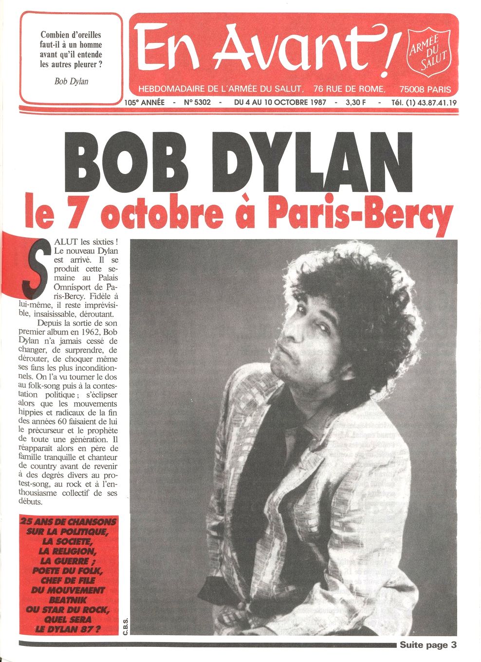 en avant! Bob Dylan front cover