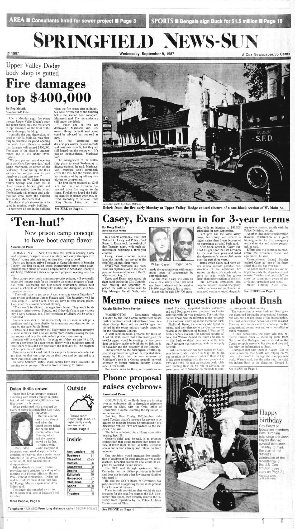 sprigfield news-sun Bob Dylan front cover