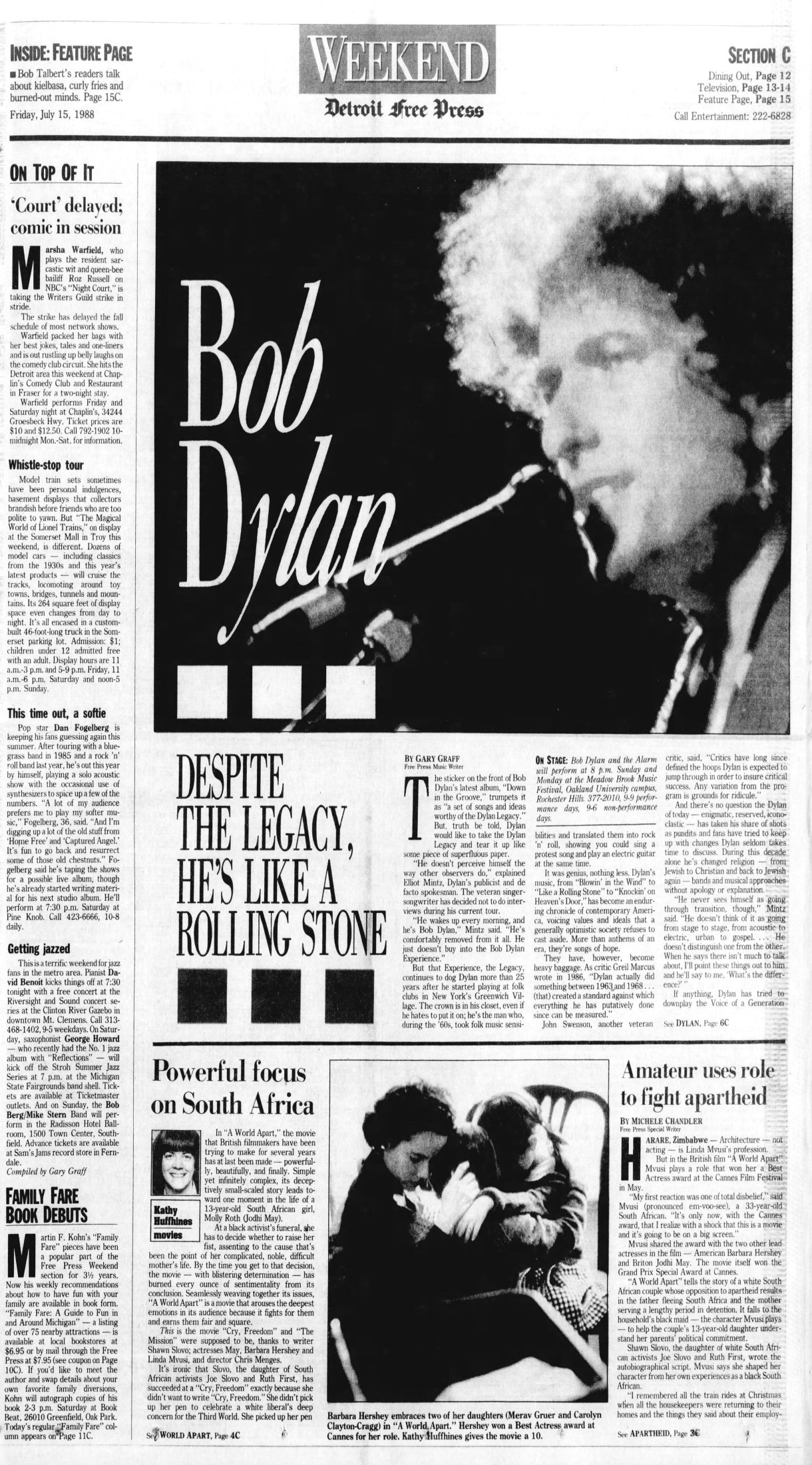 detroit free press Bob Dylan front cover