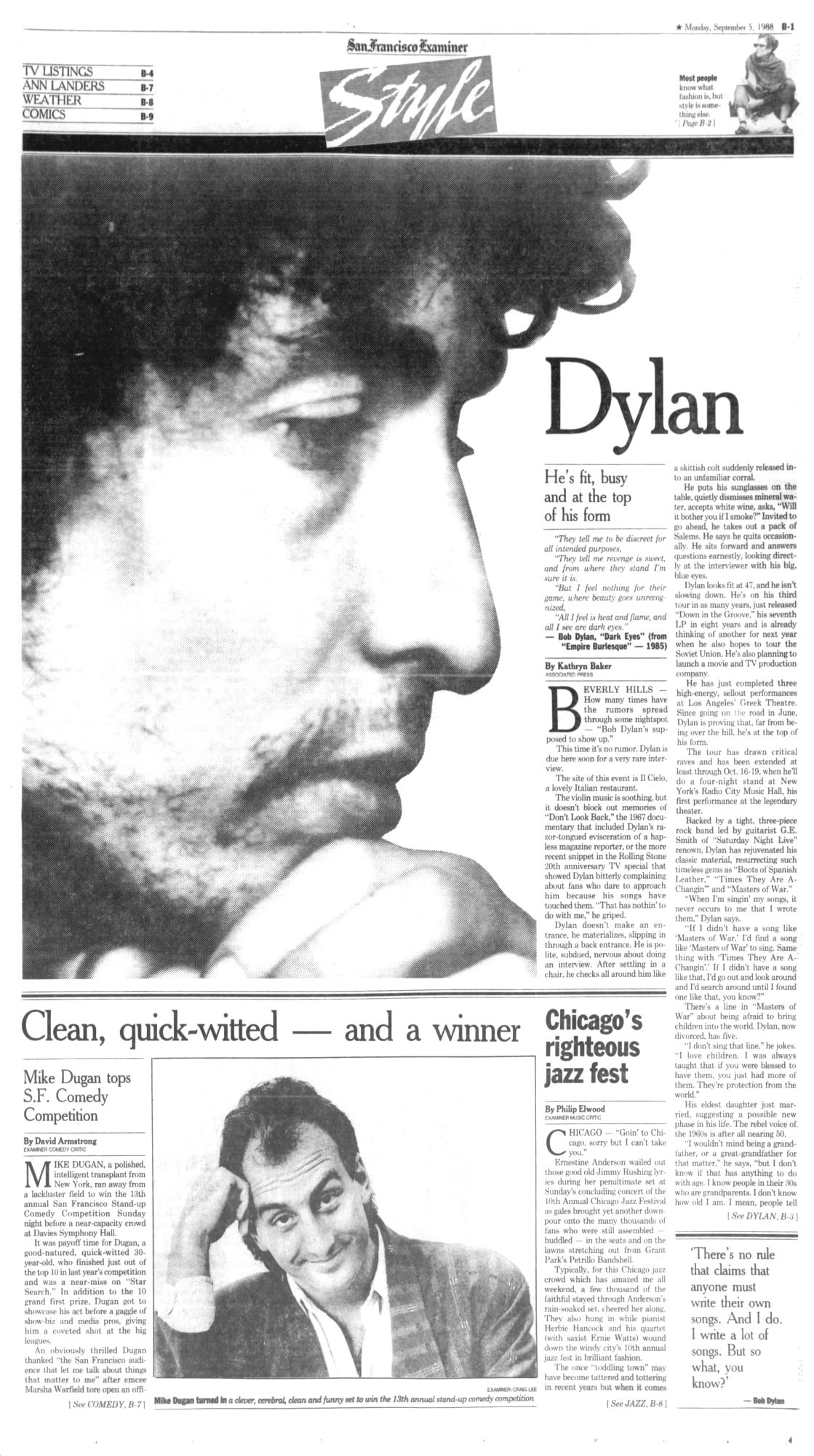 san francisco examiner magazine Bob Dylan front cover
