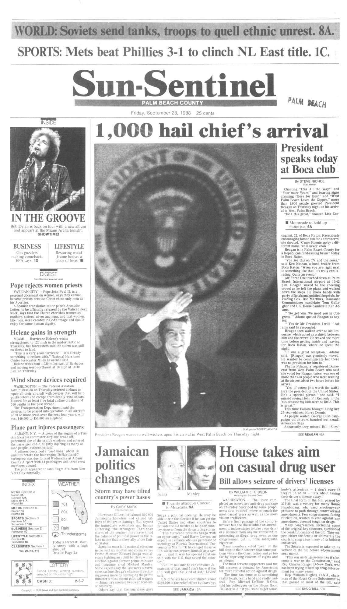 Sun Sentinel Bob Dylan front cover