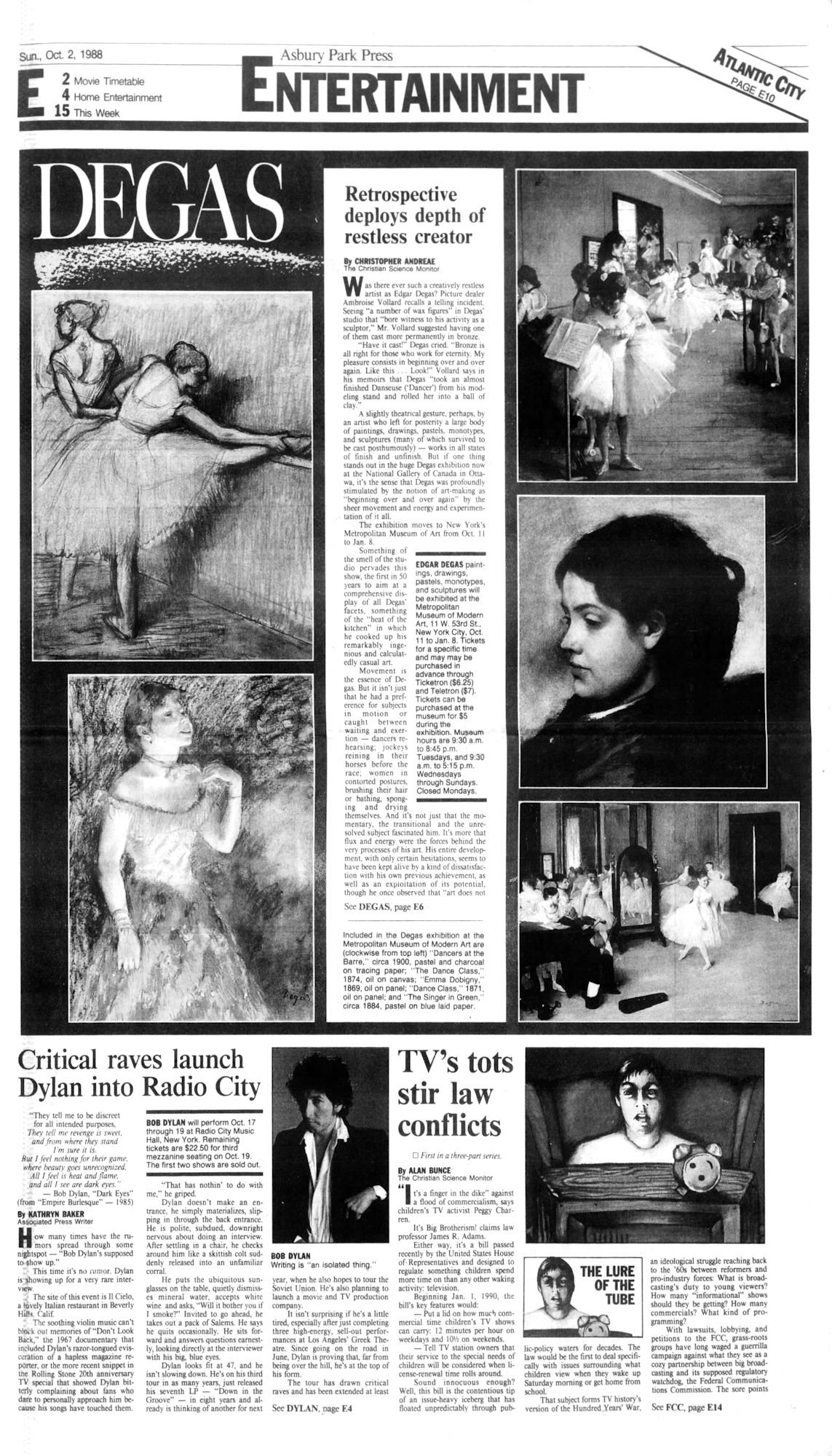 Asbury Park Press Bob Dylan front cover