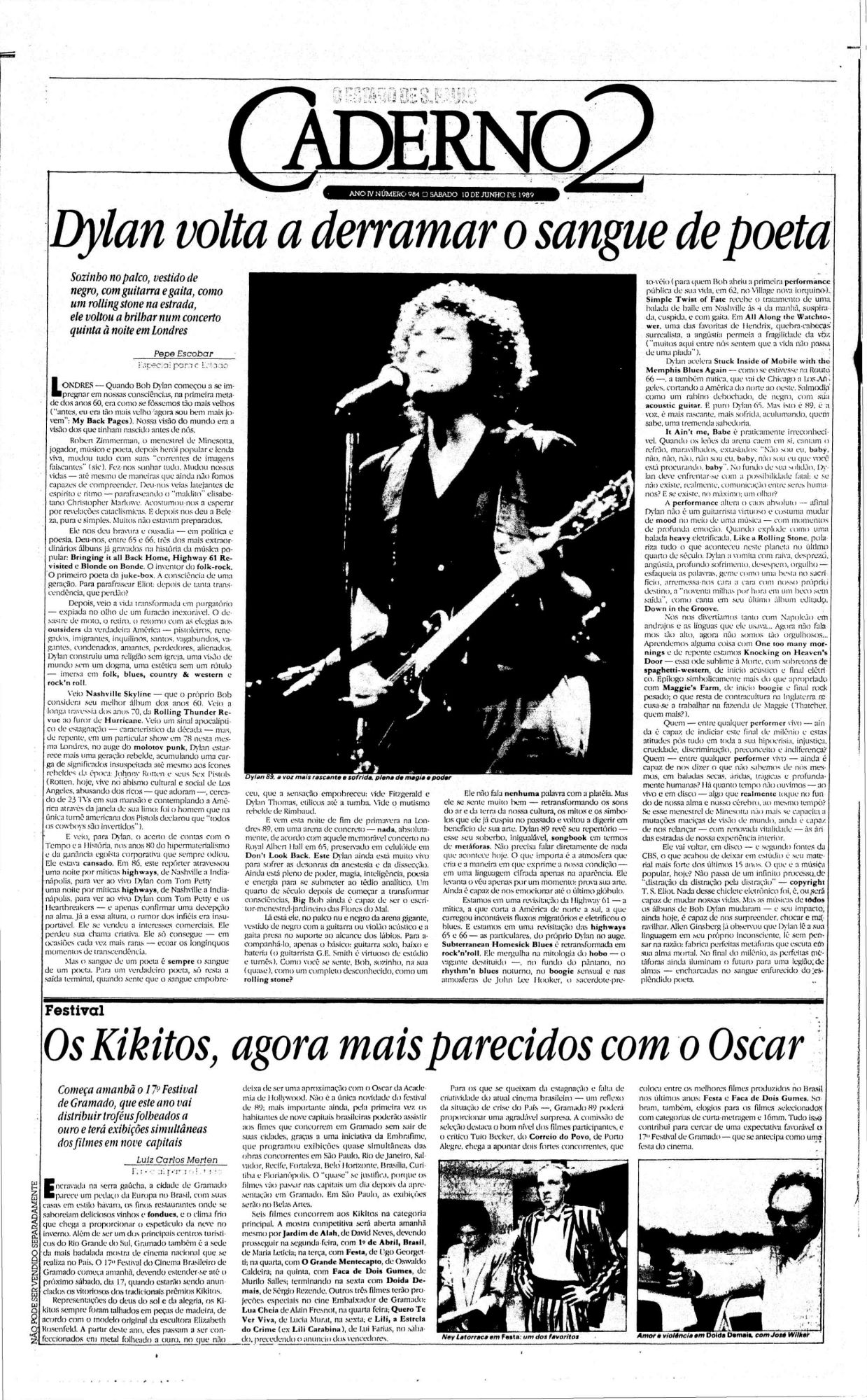 O ESTADO DE S. PAULO 1989 magazine Bob Dylan front cover