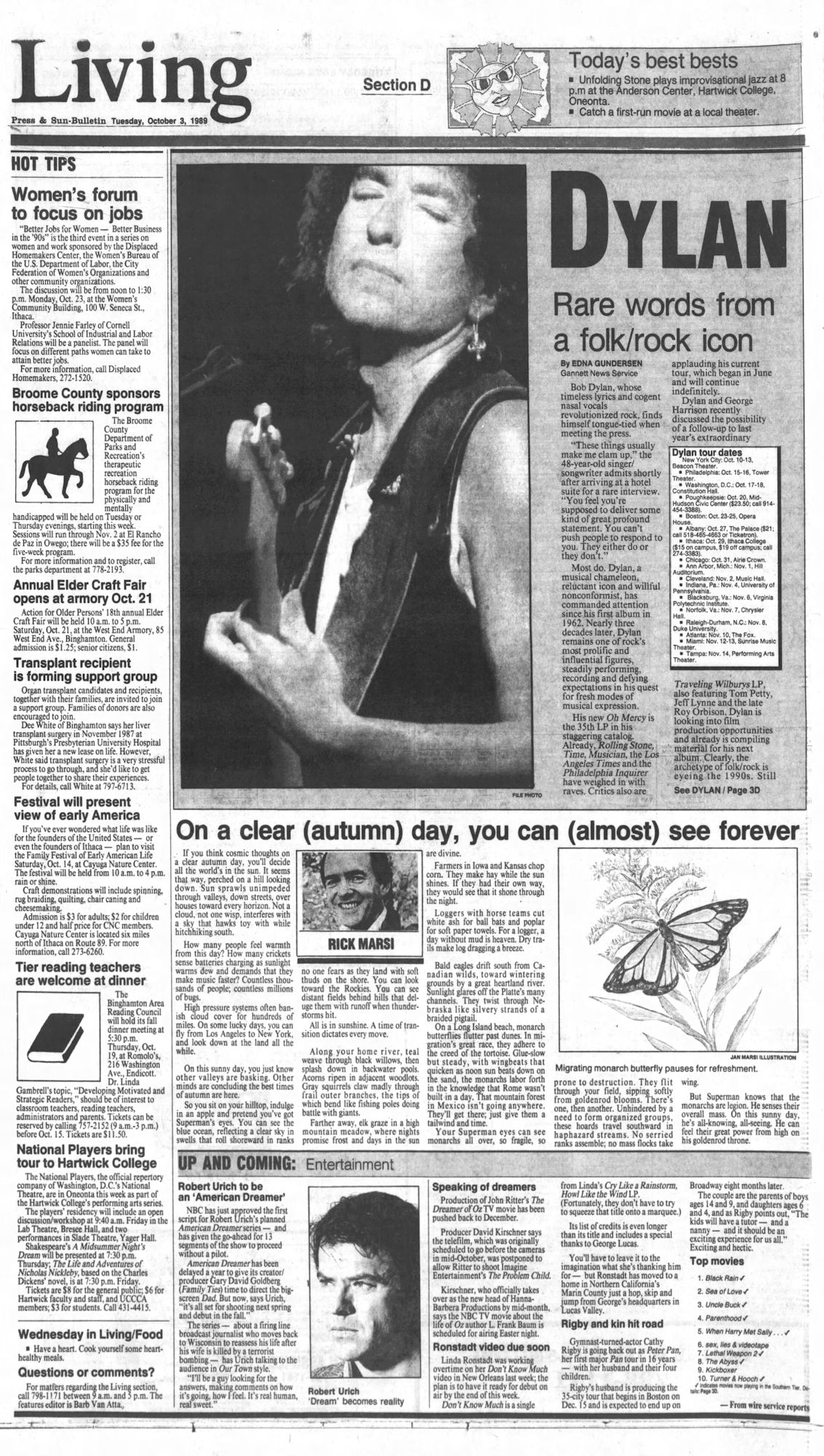 Press & Sun Bulletin Bob Dylan front cover