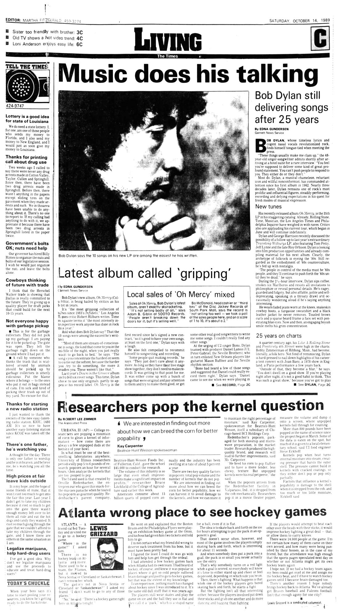 the times louisiana Bob Dylan front cover