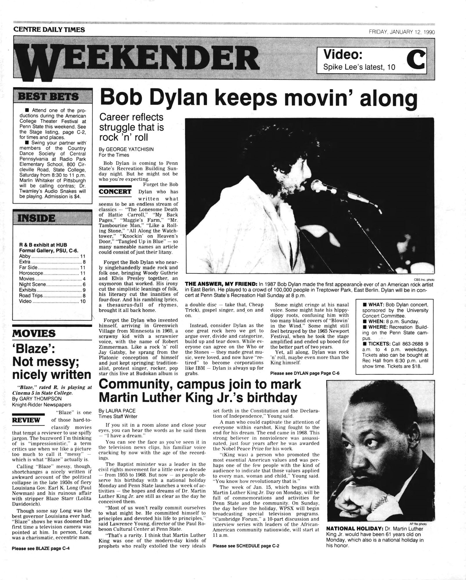 center daily times magazine Bob Dylan front cover