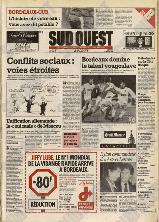 31 Jan 1990  sud ouest Bob Dylan front cover