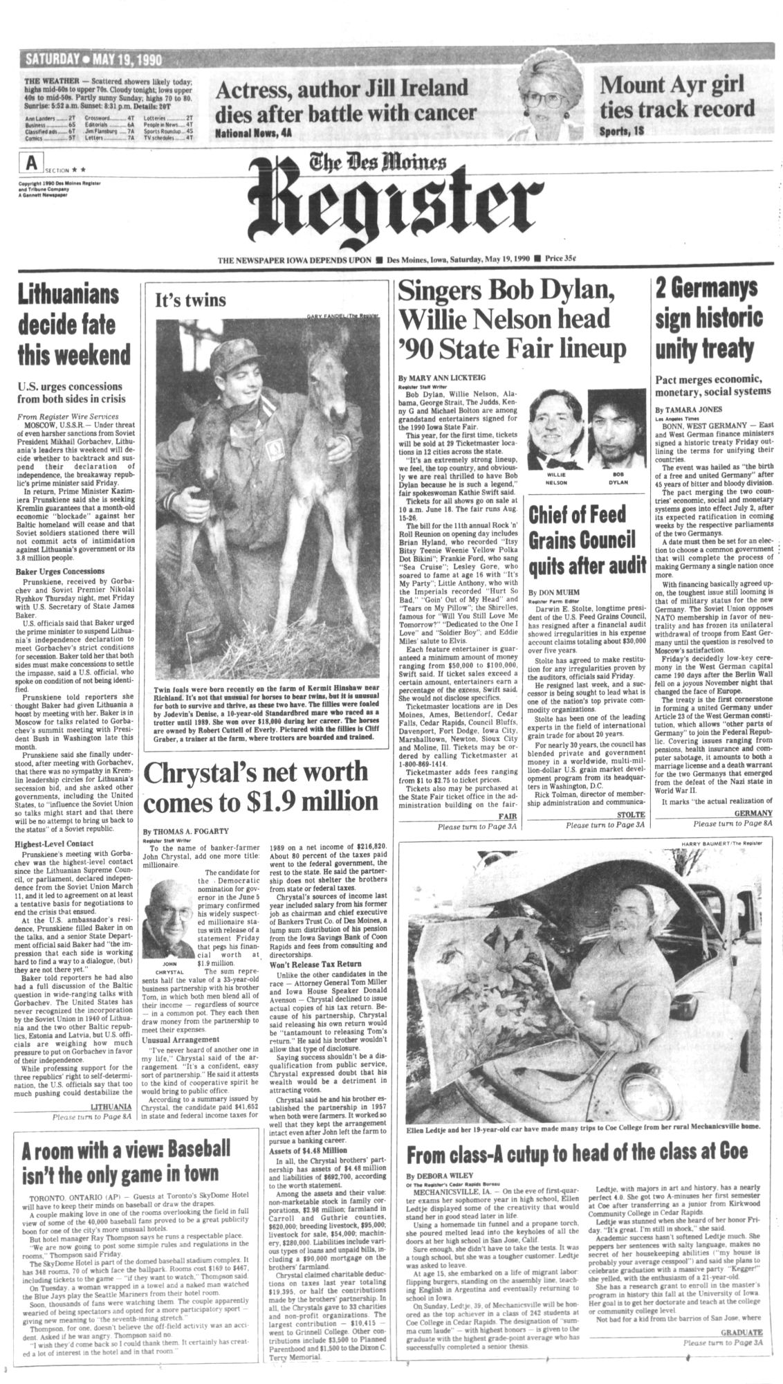 des moines register Bob Dylan front cover