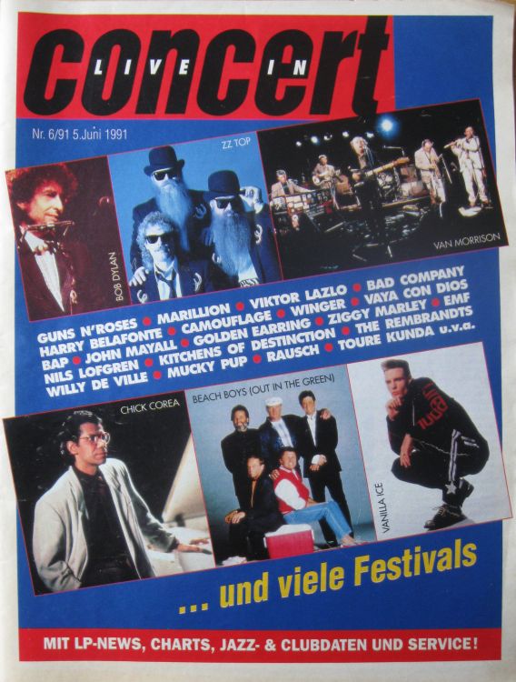 live in concert magazine 1991 Bob Dylan front cover