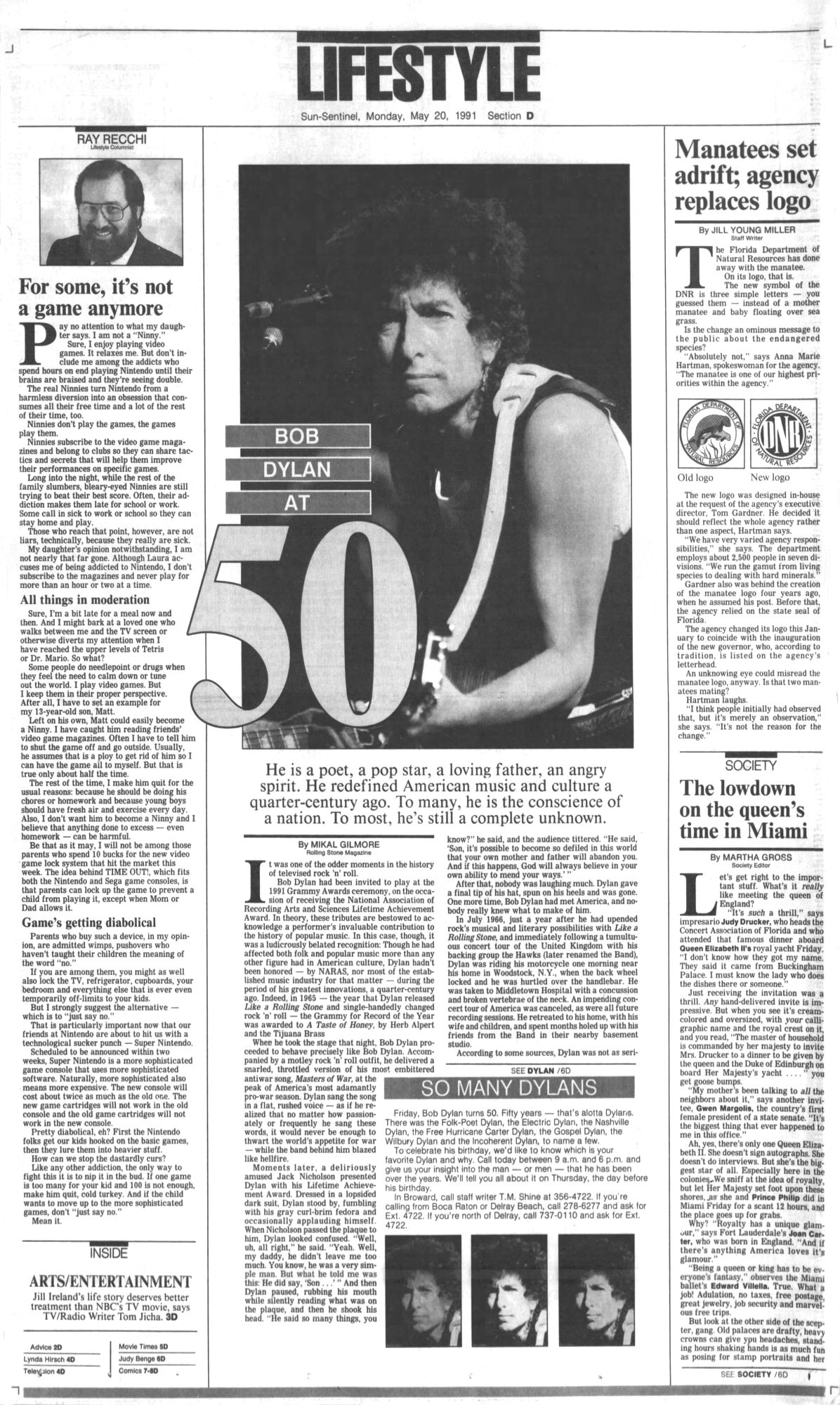 Sun Sentinel Bob Dylan front cover