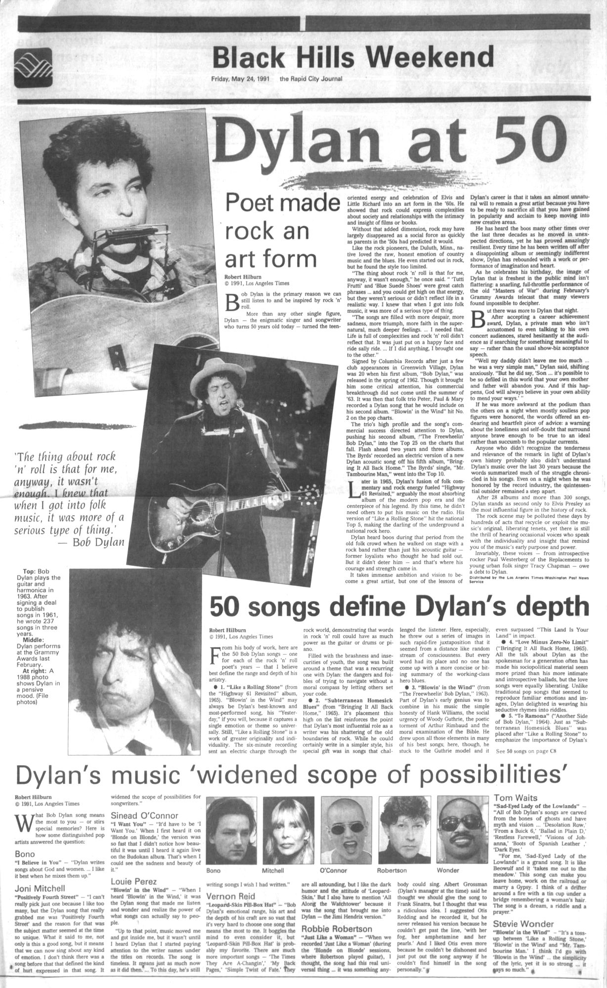 Rapid City Journal Bob Dylan front cover