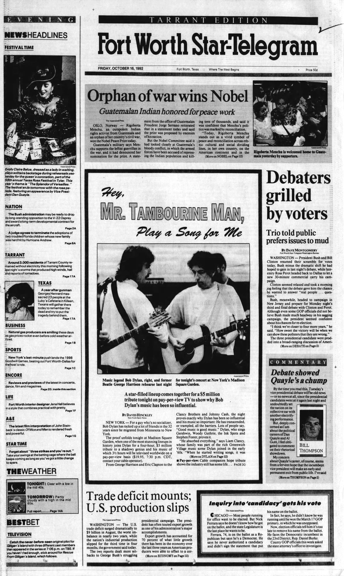 fort worth star-telegram news Bob Dylan front cover