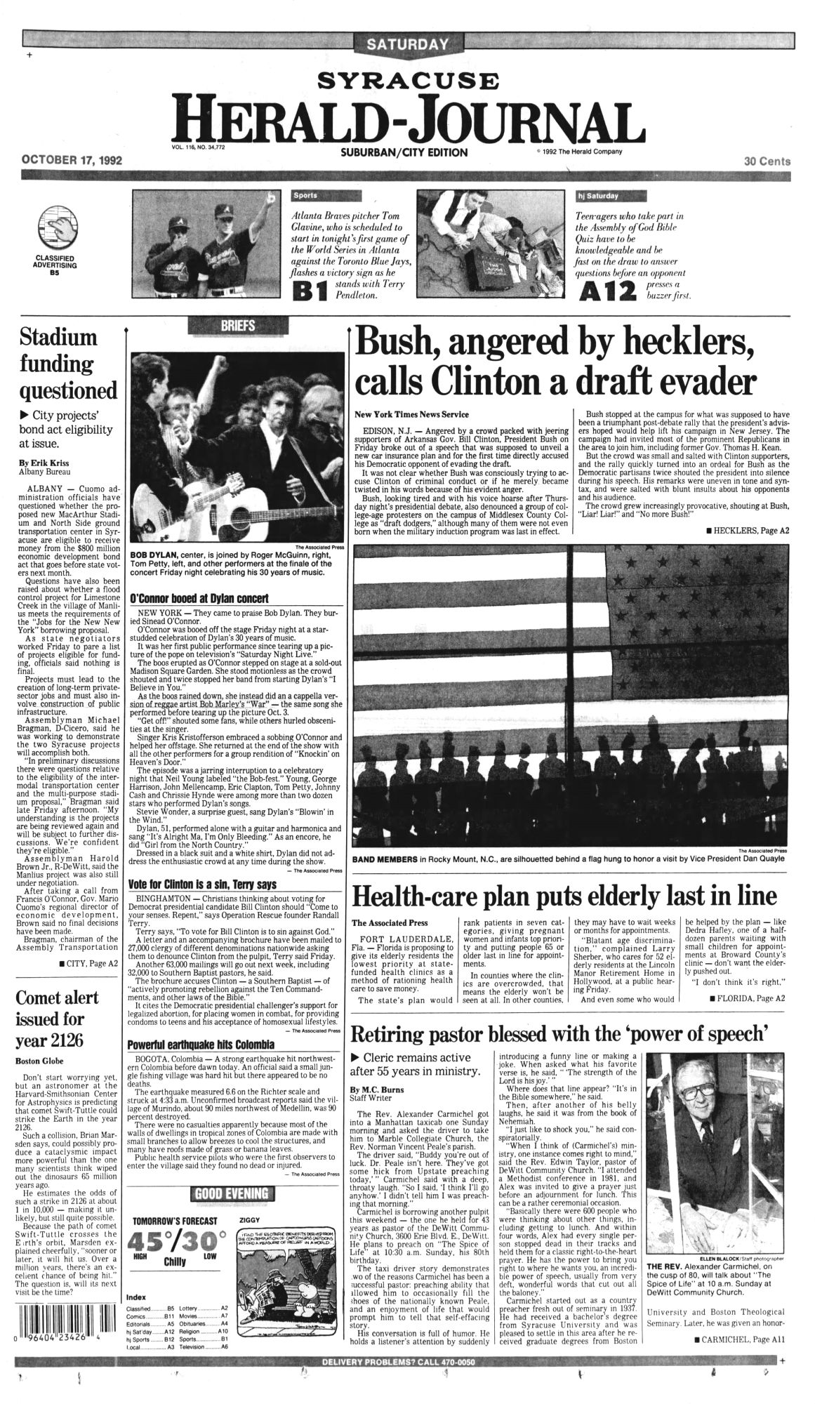 syracuse american herald Bob Dylan front cover