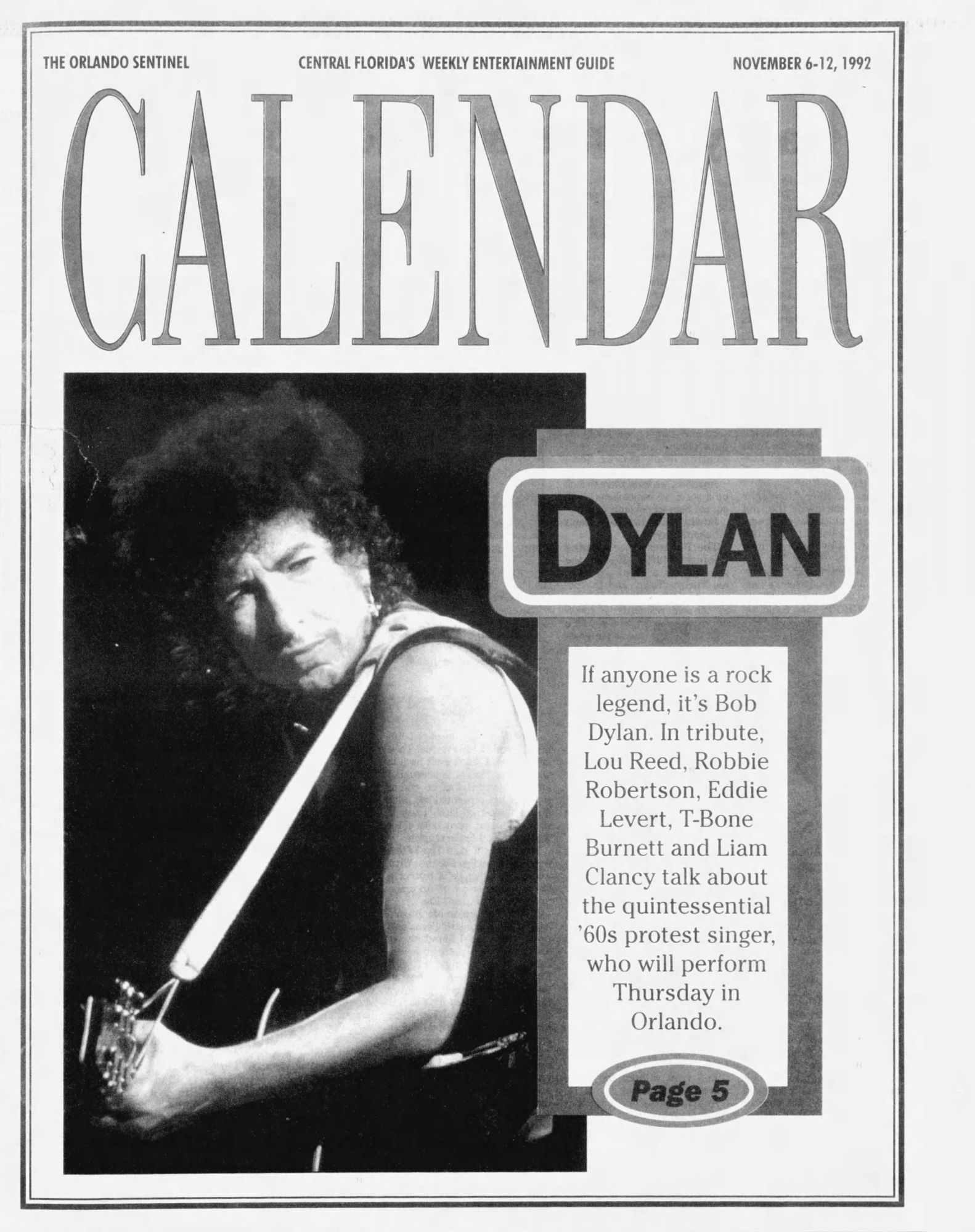 orlando sentinel Bob Dylan front cover