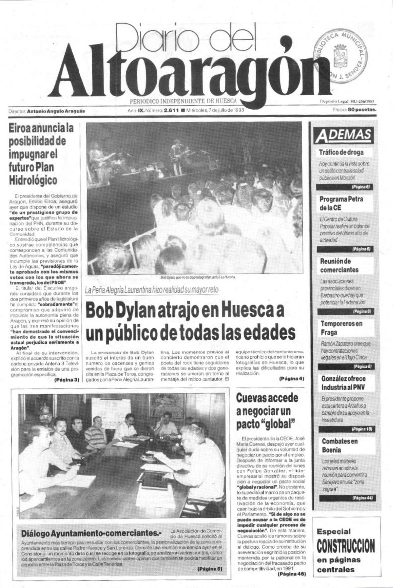 diario de alto aragon Bob Dylan front cover