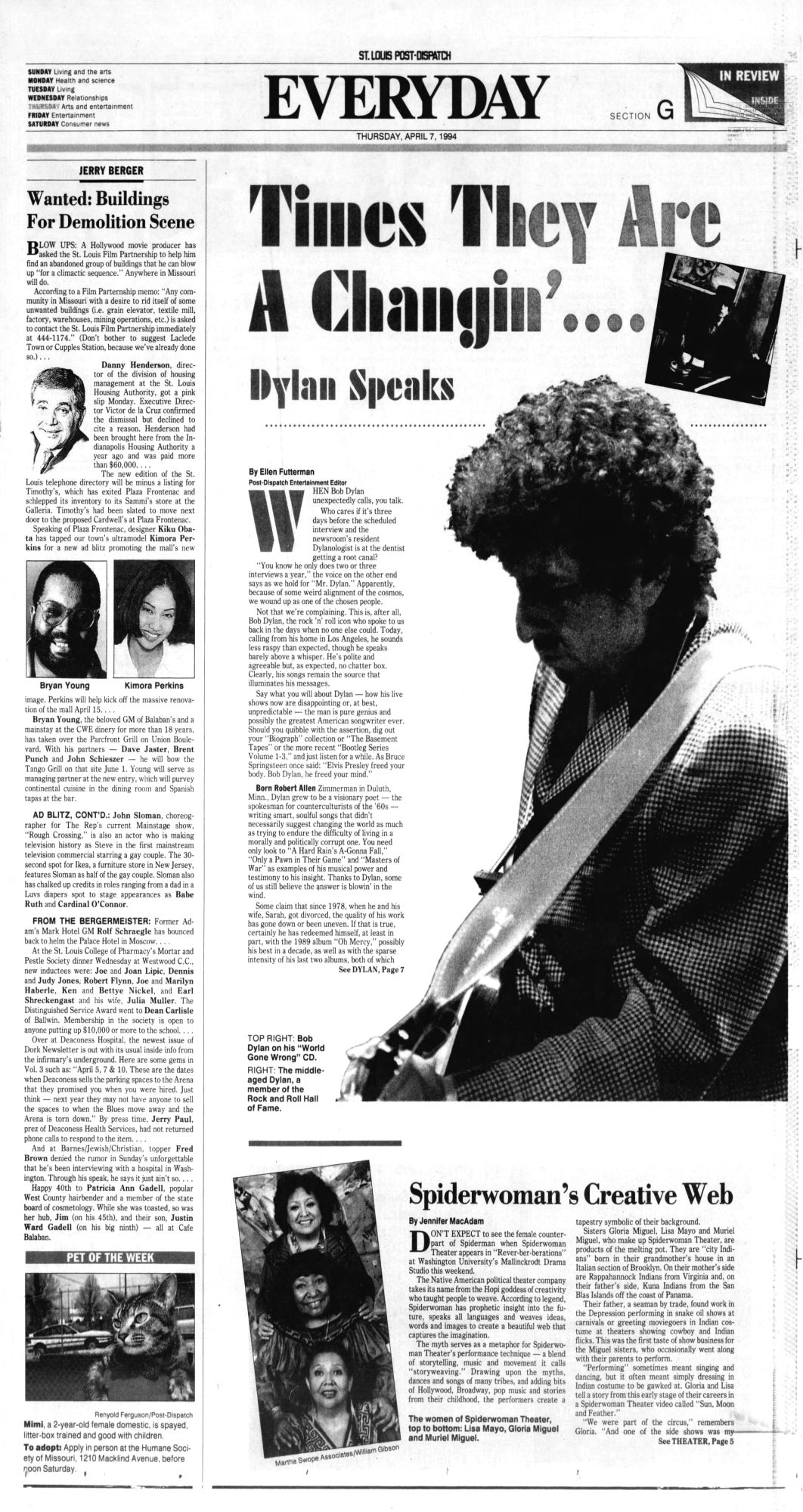 St Louis Post-Dispatch Bob Dylan front cover
