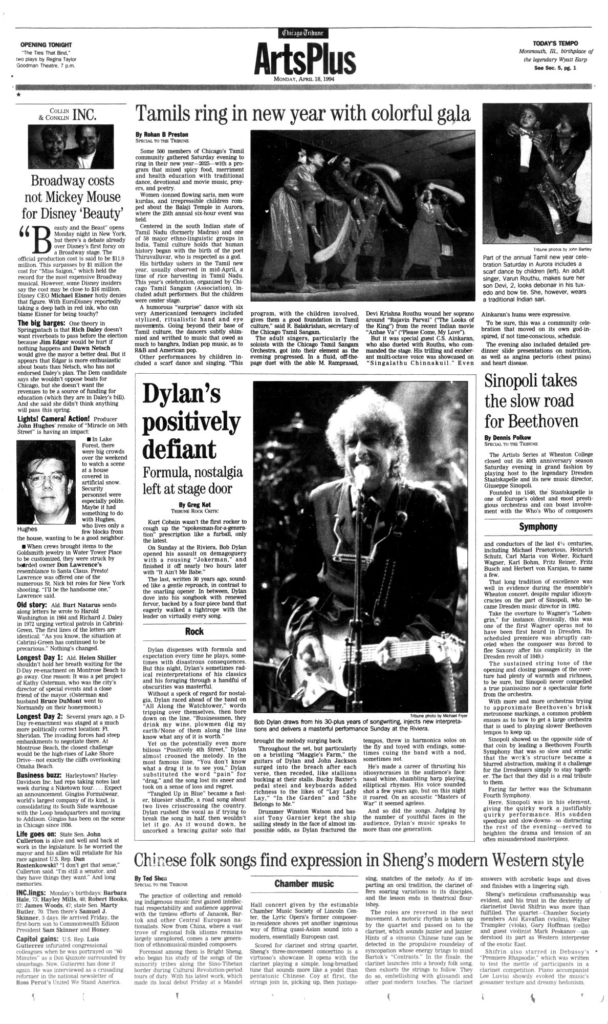chicago tribune Bob Dylan front cover