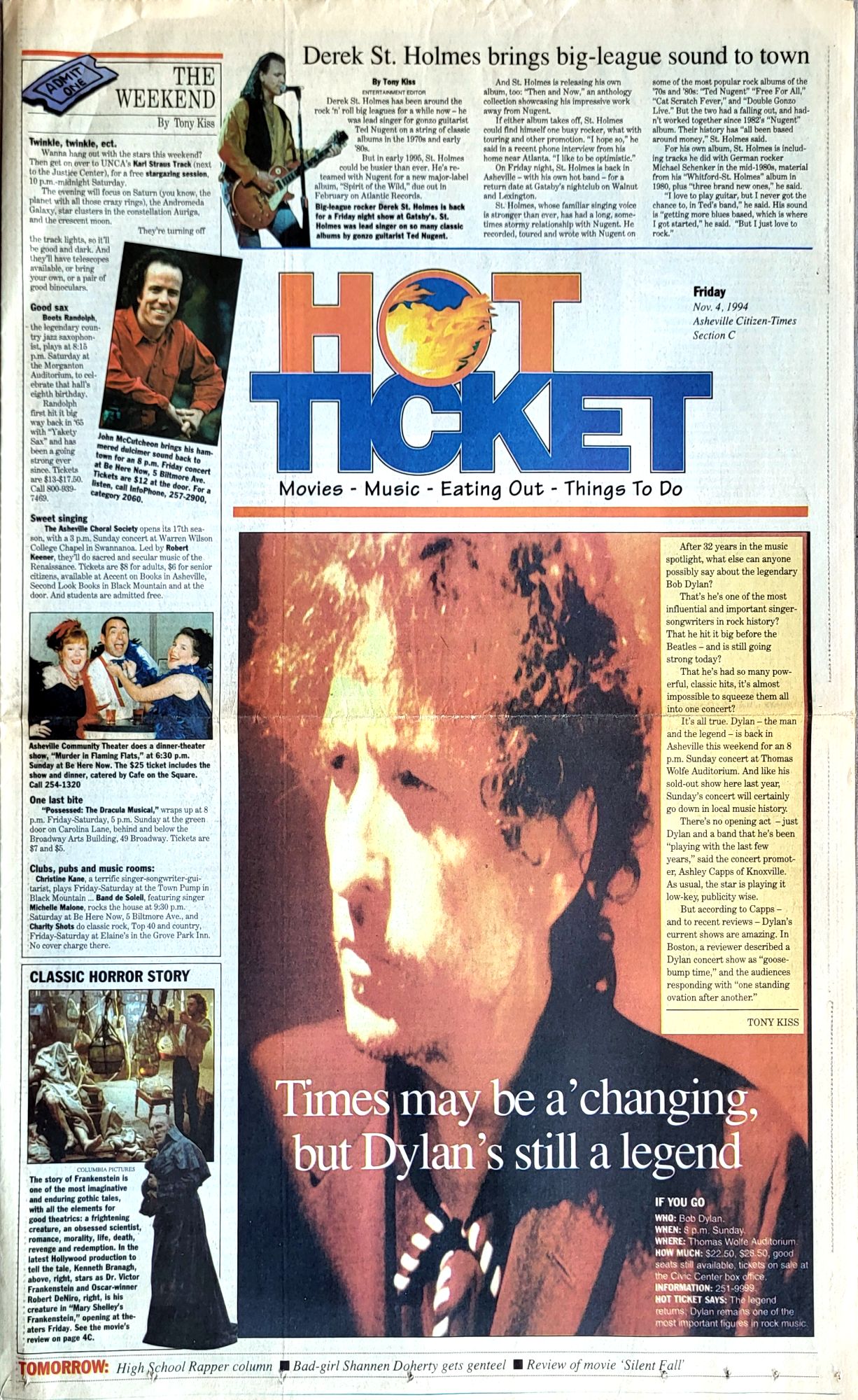 hot ticket magazine Bob Dylan front cover