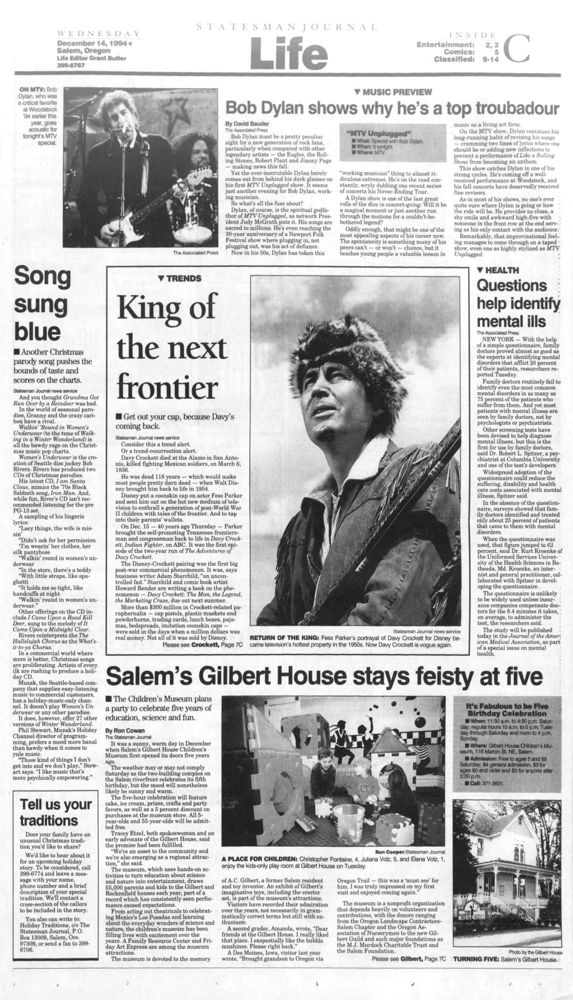 Statesman Journal Bob Dylan front cover