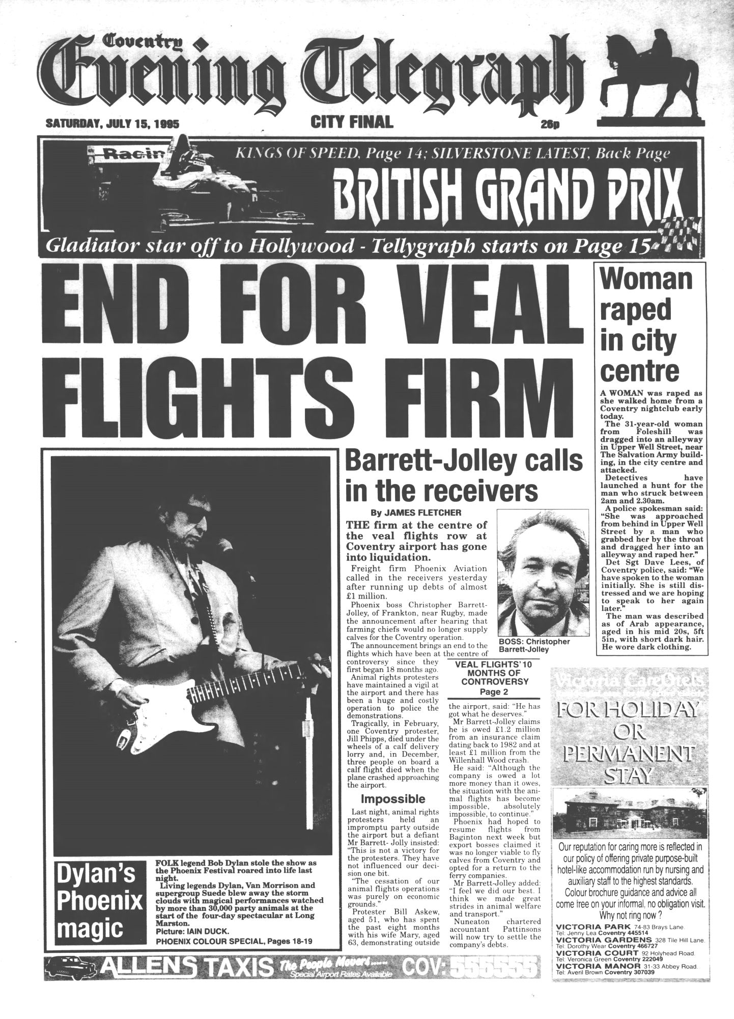 coventry evening telegraph Bob Dylan front cover