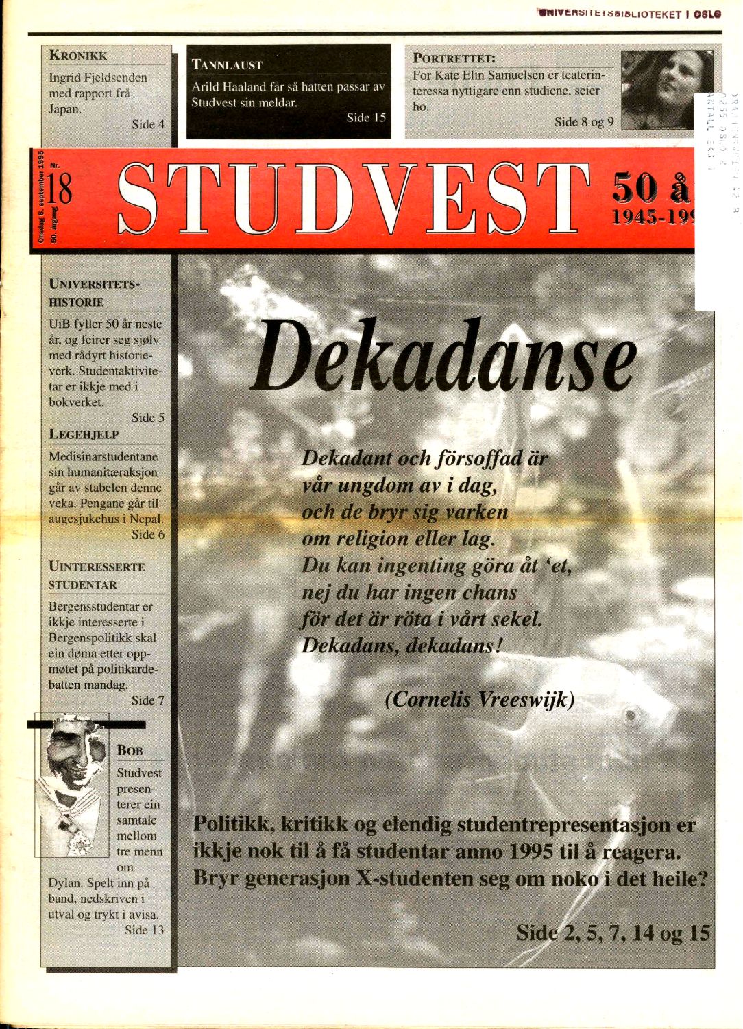 Studvest 1995 Bob Dylan front cover