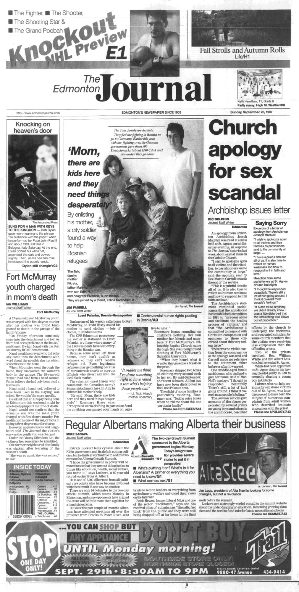 Edmonton Journal Bob Dylan front cover