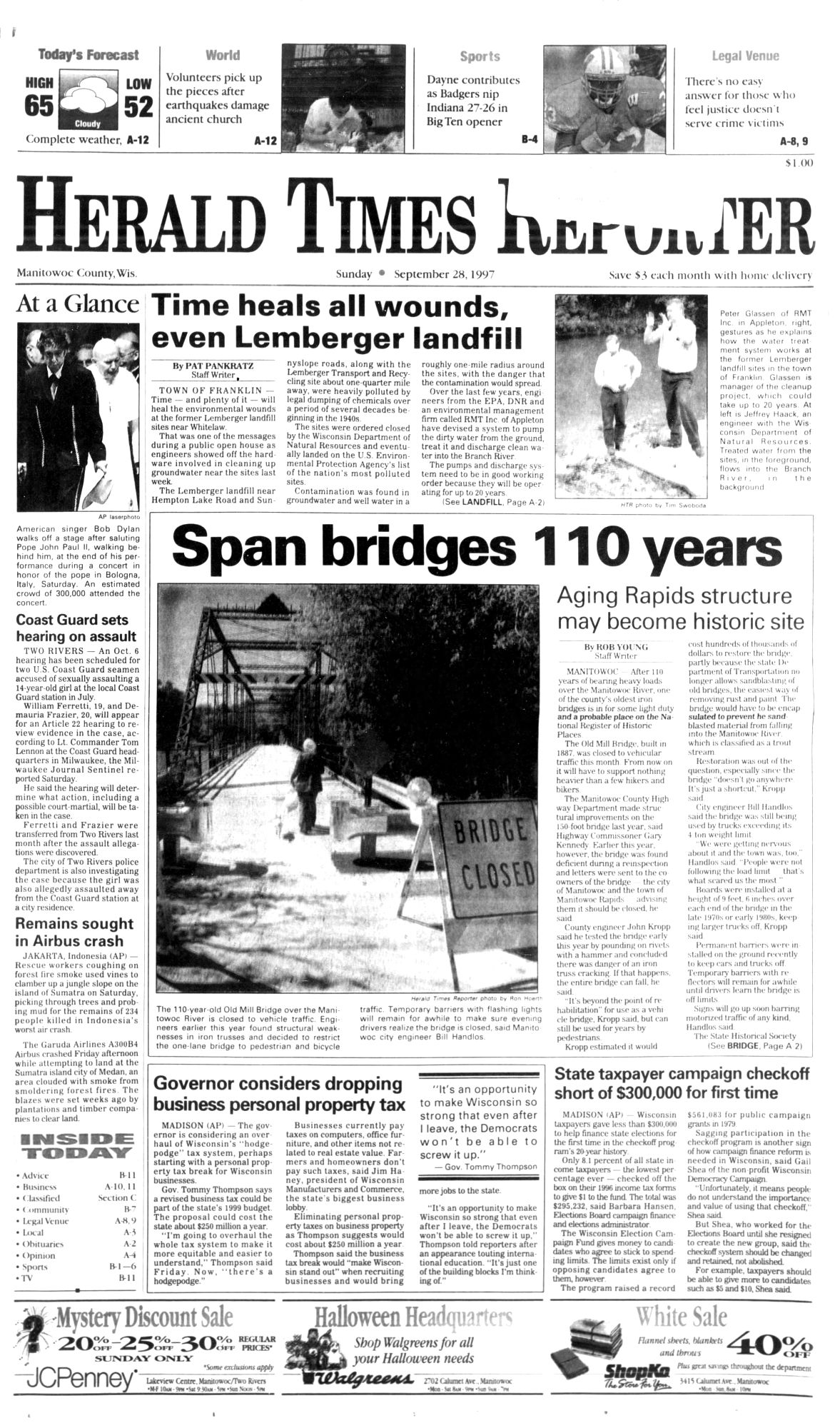 herald times reporter Bob Dylan front cover