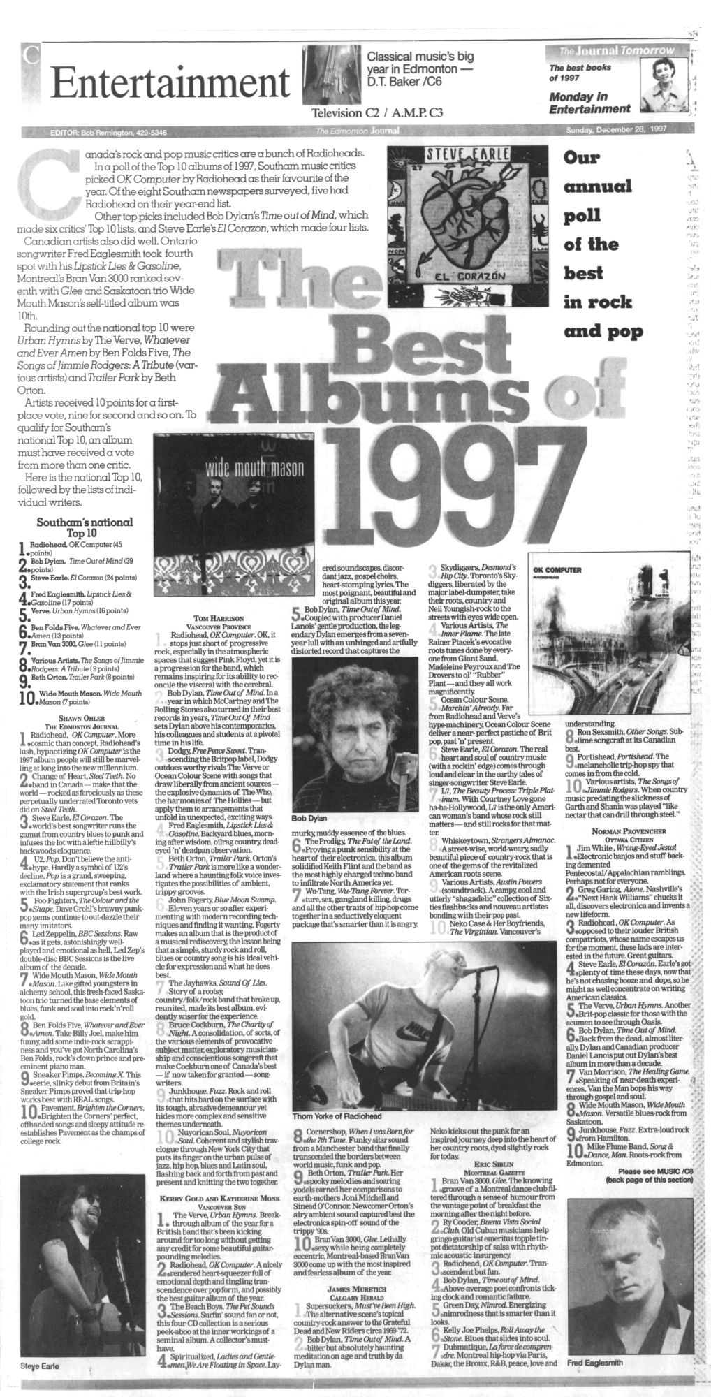 Edmonton Journal Bob Dylan front cover