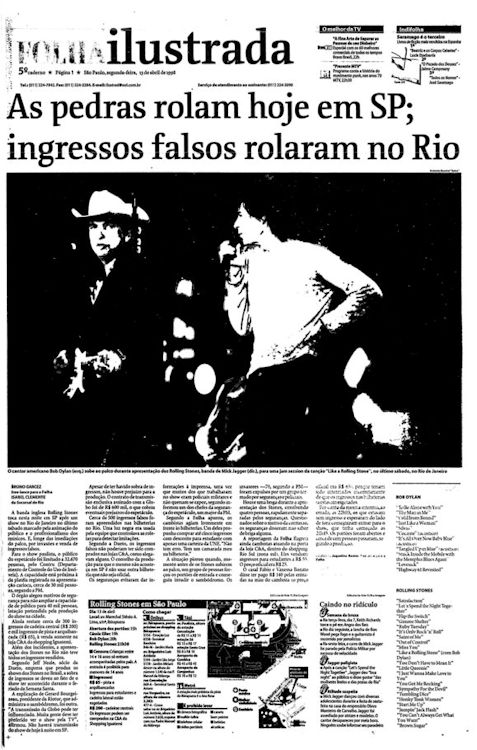 FOLHA DE SÃO PAULO supplement 1998 Bob Dylan front cover