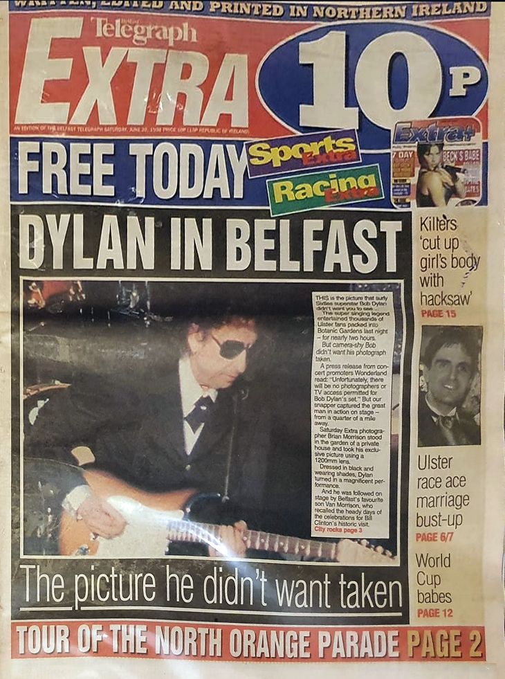 Belfast Telegraph Bob Dylan front cover