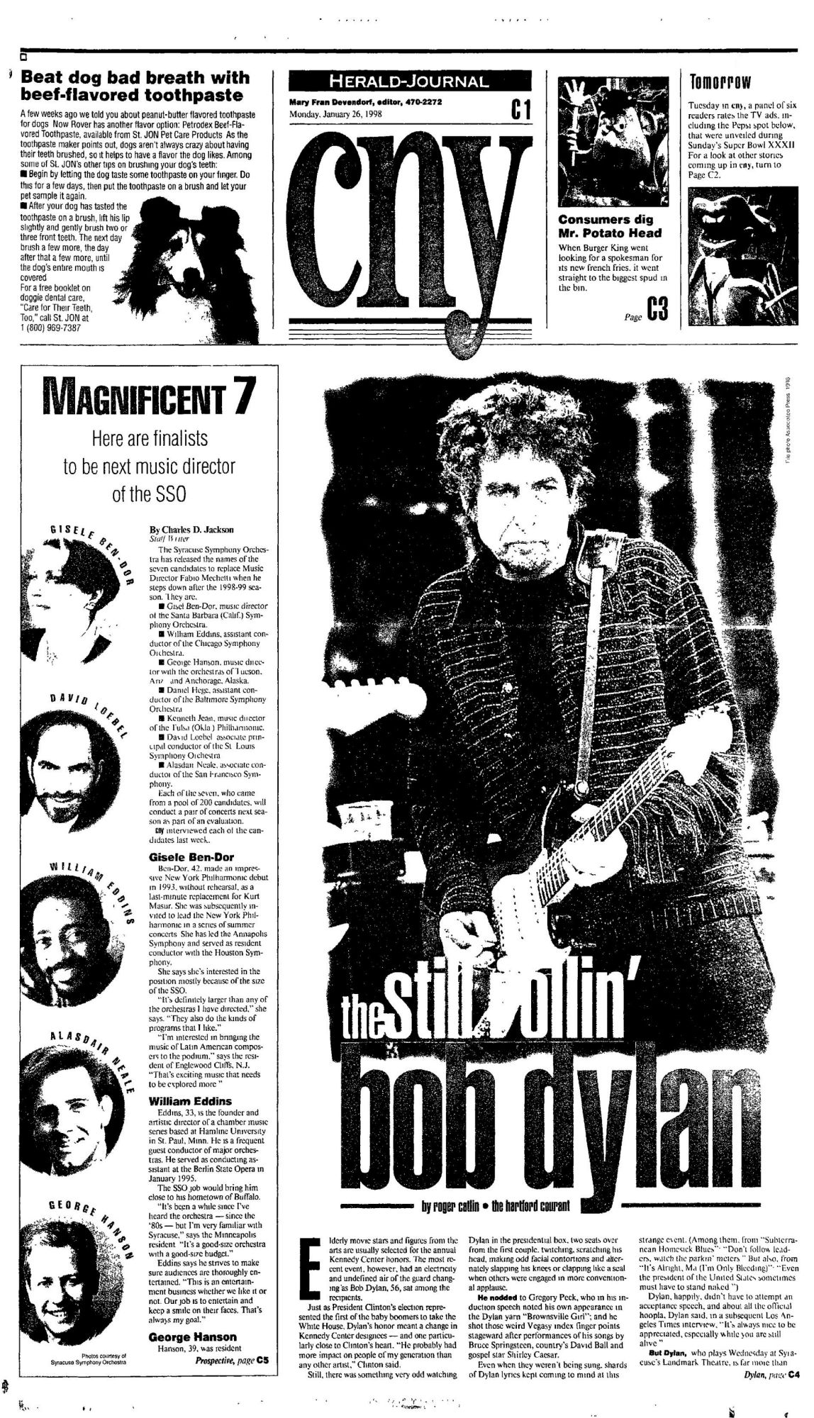 syracuse american herald Bob Dylan front cover