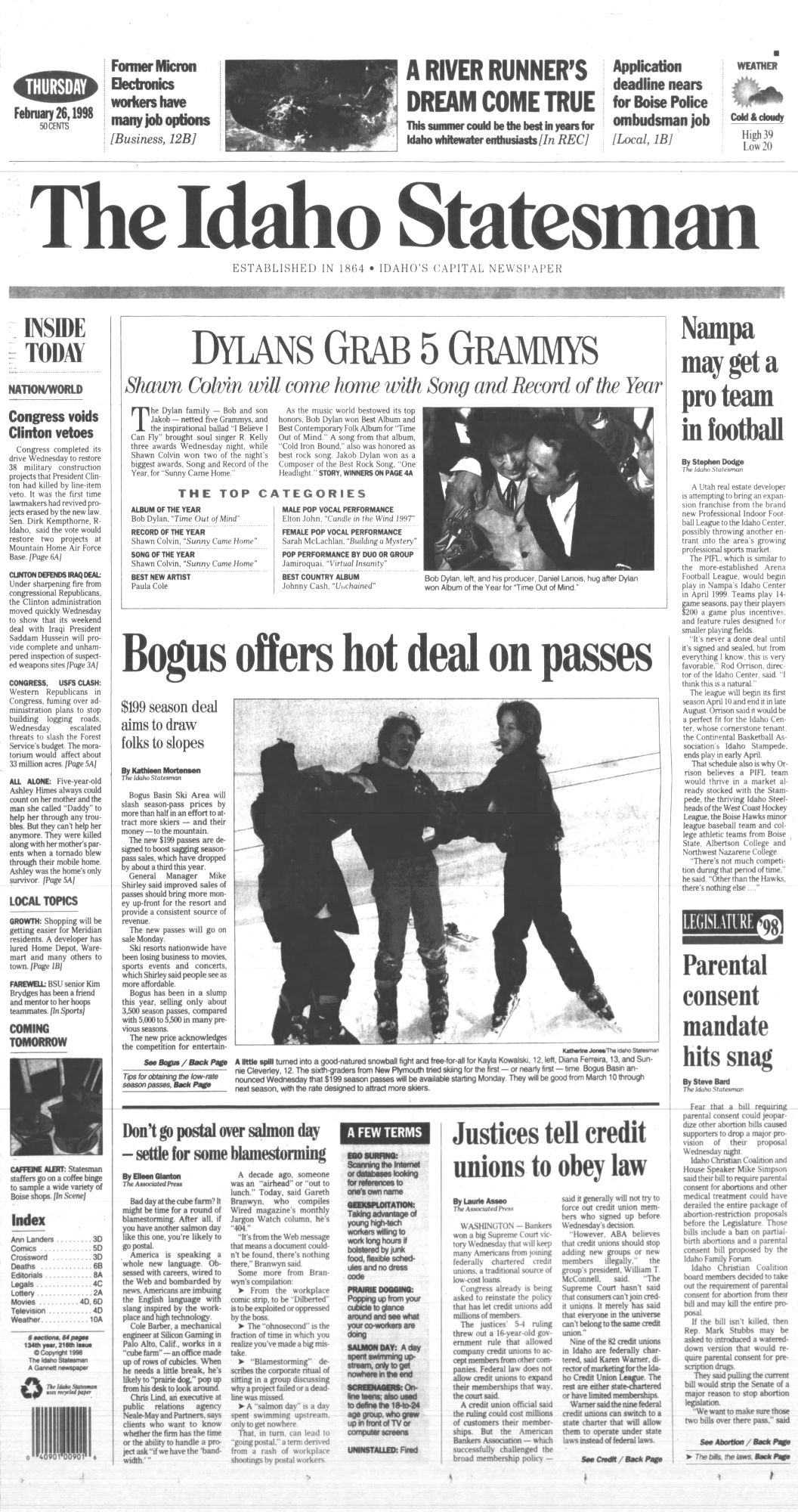 idaho statesman Bob Dylan front cover