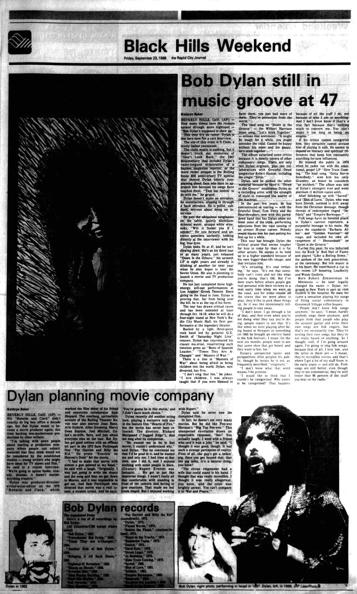 Rapid City Journal Bob Dylan front cover