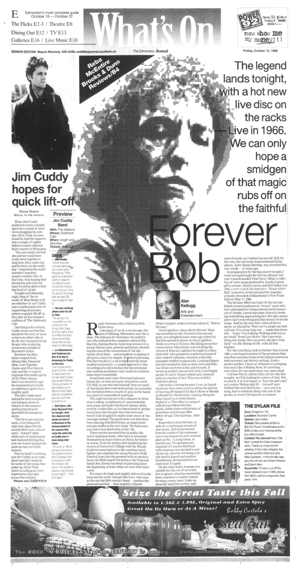 Edmonton Journal Bob Dylan front cover