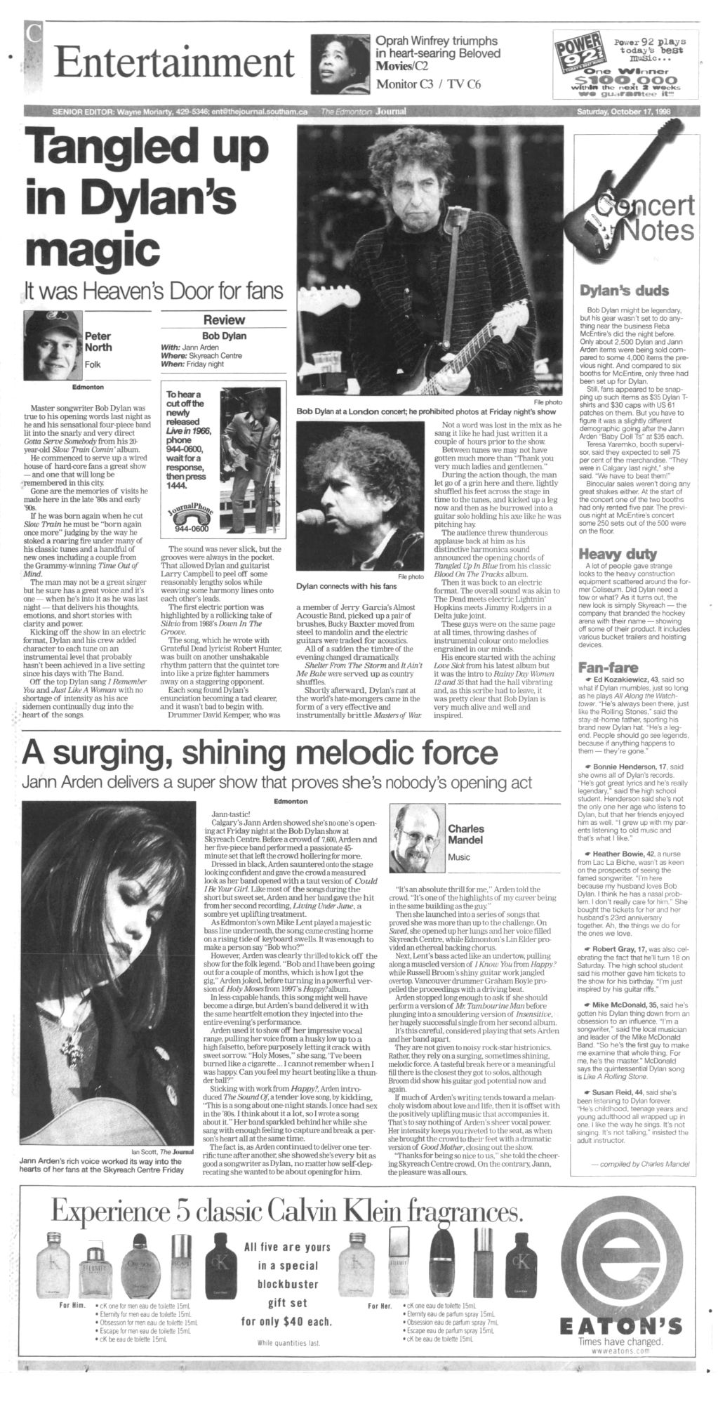 Edmonton Journal Bob Dylan front cover