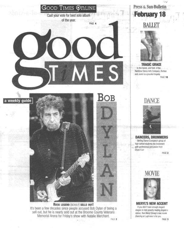 Press & Sun Bulletin Bob Dylan front cover