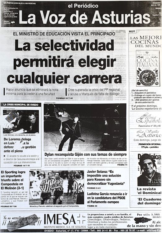La Voz de asturias 1999 04 Bob Dylan front cover