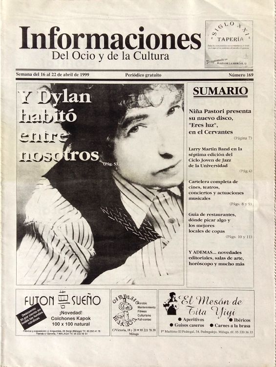 informaciones del ocio y de la cultura magazine Bob Dylan front cover
