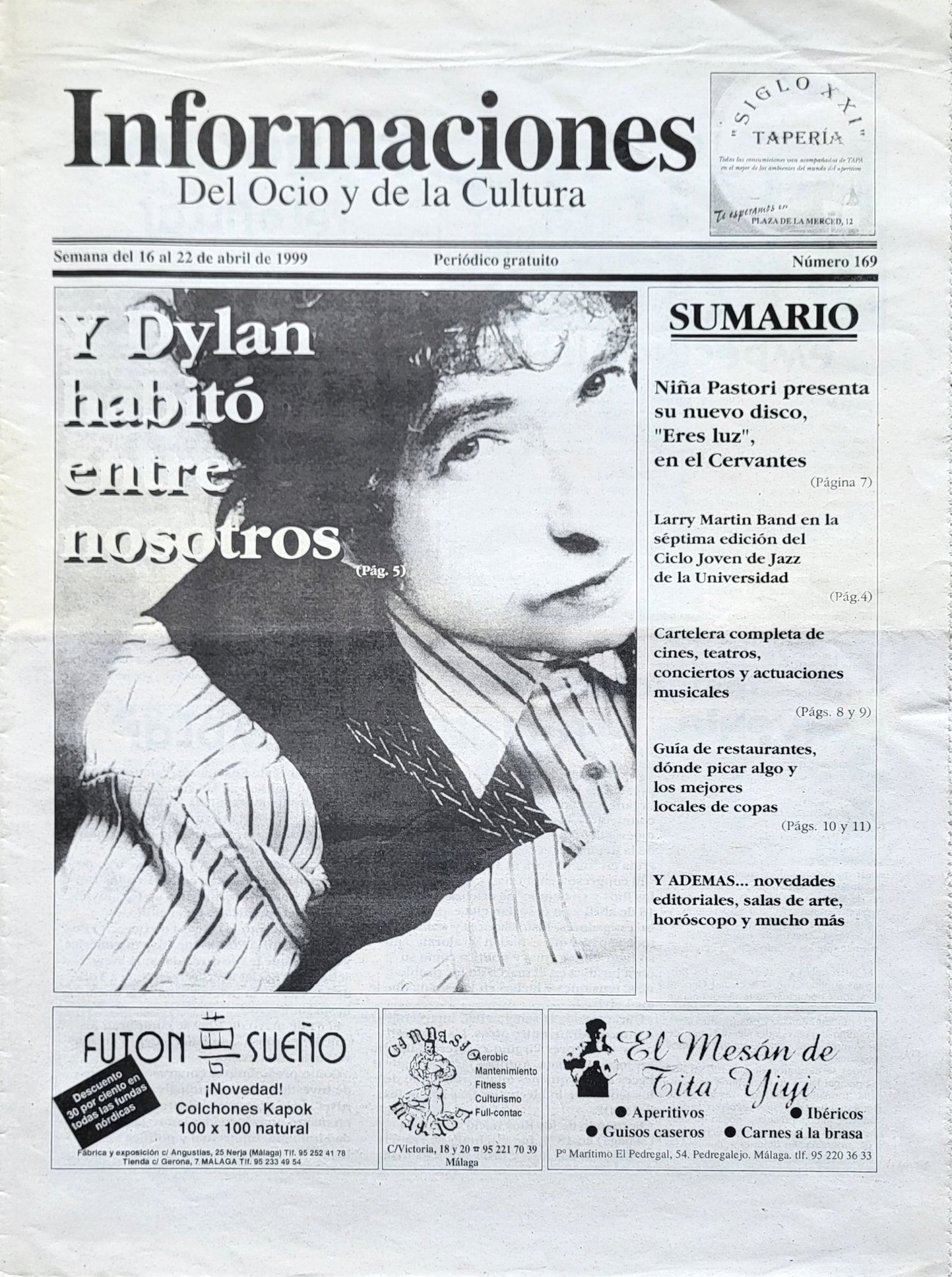 informaciones del ocio y de la cultura magazine Bob Dylan front cover